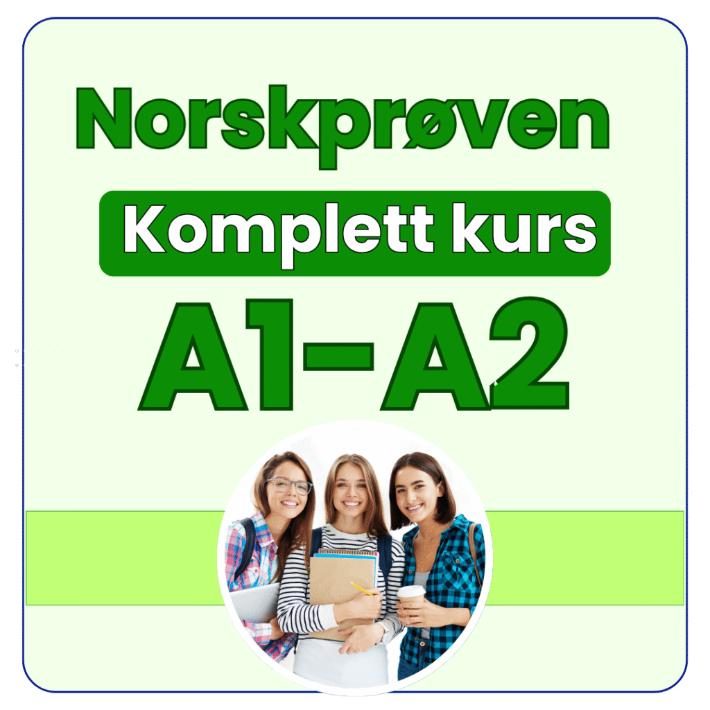 Norskprøven A1-A2 komplett forberedelse. Digitalt kurs med øvelser i lesing, lytting, skriving og muntlig norsk for nivå A1-A2.