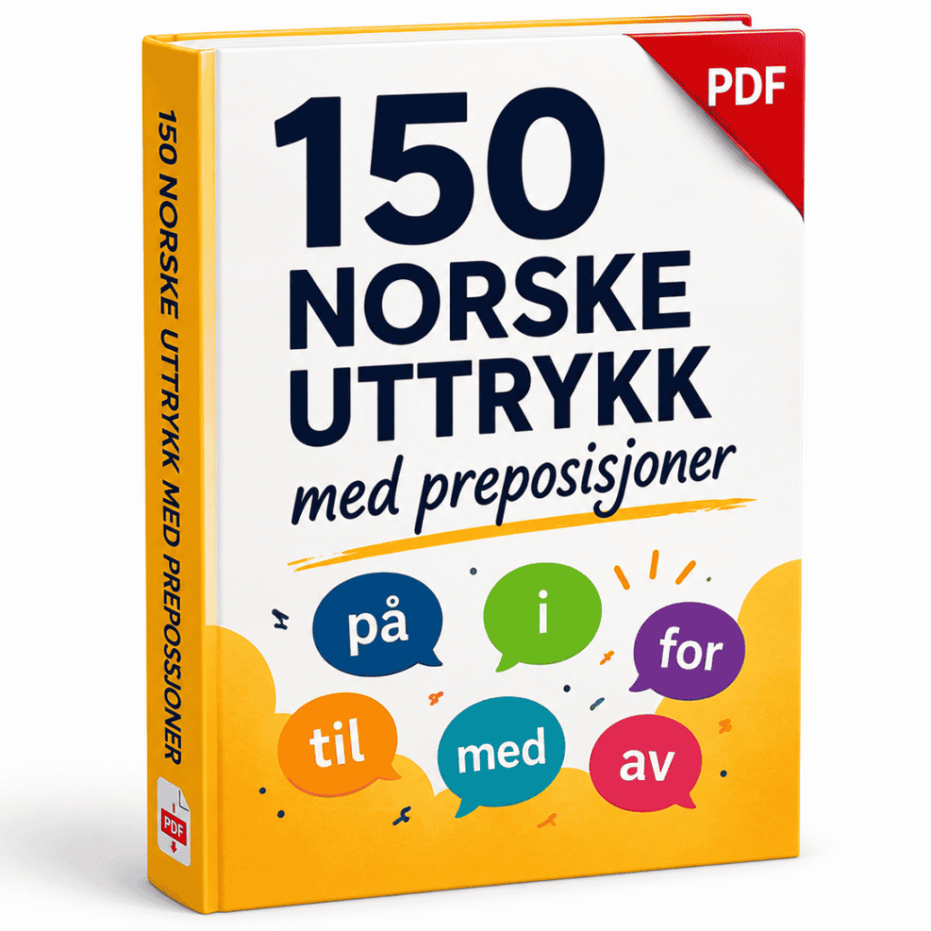 PDF med 150 norske uttrykk med preposisjoner på nivå A2-B1-B2 for Norskprøven og daglig norsk.