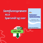 Forside av PDF med tittel "Forberedelse til Samfunnskunnskapsprøven" – spørsmål og svar på norsk for deg som skal ta prøven for statsborgerskap eller permanent opphold.