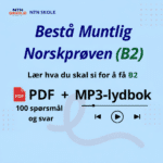 Få B2 på muntlig Norskprøve Mange kan norsk… men når de skal snakke på prøven, vet de ikke hva de skal si. Med dette kurset får du: ✔ 100 spørsmål og svar fra alle viktige temaer ✔ PDF som viser deg hvordan gode B2-svar er bygget opp ✔ Lydbok du kan lytte til hvor som helst – på bussen, i bilen, hjemme eller på jobb ✔ Alle videoene samlet på ett sted Du lærer ikke bare norsk. Du lærer hvordan du svarer for å få B2.