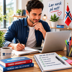 Student studies Norwegian online